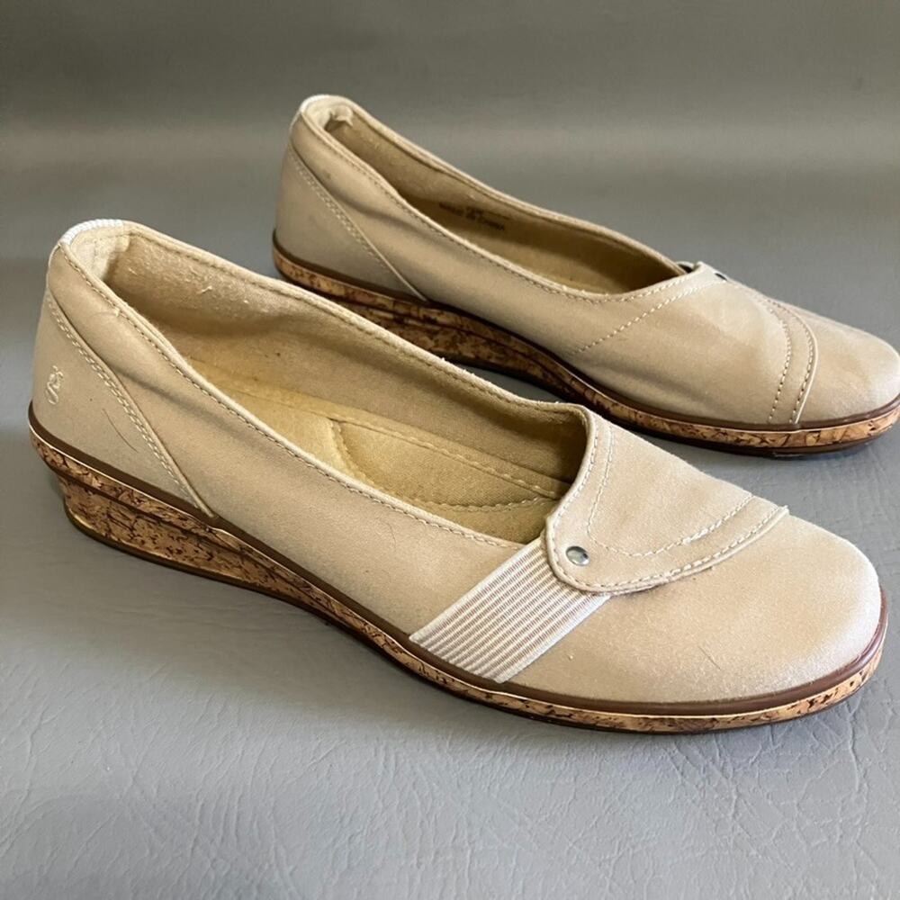 Grasshoppers Harbor Beige Canvas Ortholite Faux Cork Wedge Slip-On Shoes - 7.5M